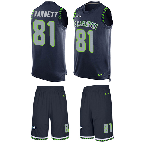 Men's Limited Nick Vannett Nike Jersey Navy Blue - #81 Tank Top Suit NFL Seattle Seahawks